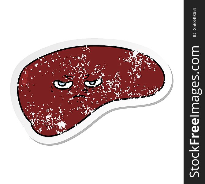 distressed sticker of a cartoon liver