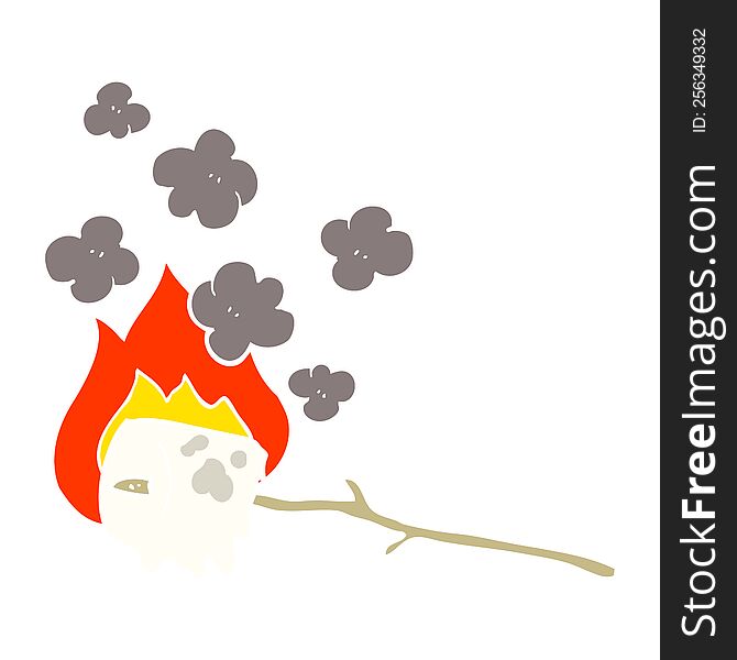 Flat Color Illustration Of A Cartoon Burning Marshmallow