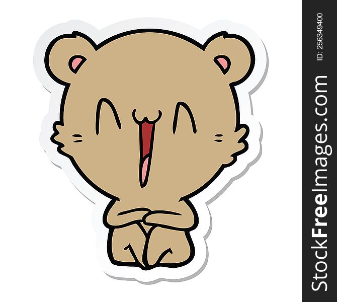 sticker of a happy bear sitting cartoon