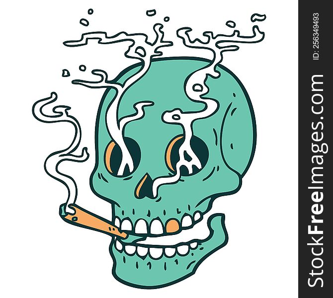 Tattoo Style Icon Of A Skull Smoking