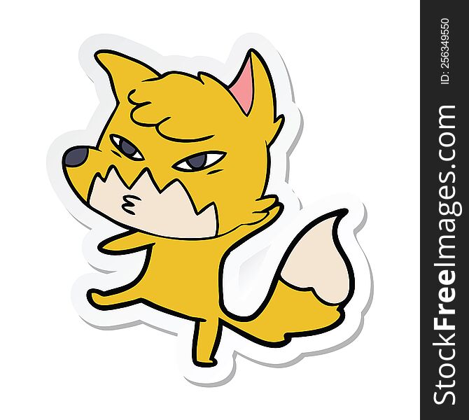 Sticker Of A Clever Cartoon Fox