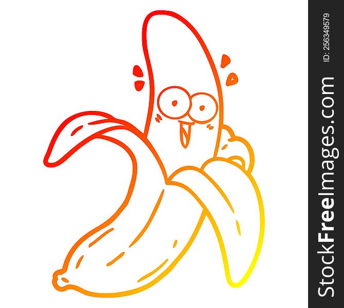 Warm Gradient Line Drawing Cartoon Crazy Happy Banana