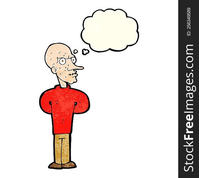 cartoon evil bald man with thought bubble