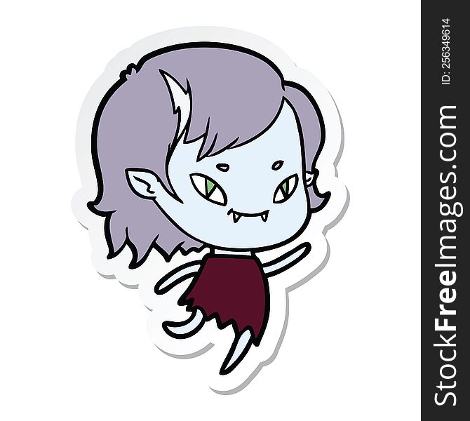 Sticker Of A Cartoon Friendly Vampire Girl Running