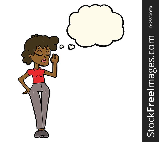 cartoon woman ignoring with thought bubble