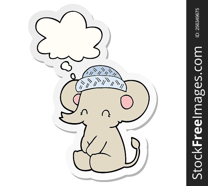 Cartoon Cute Elephant And Thought Bubble As A Printed Sticker