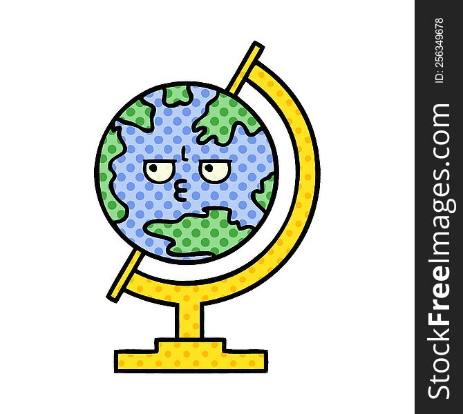 comic book style cartoon of a globe of the world