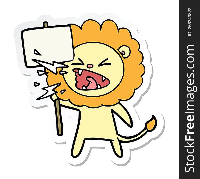 Sticker Of A Cartoon Roaring Lion Protester