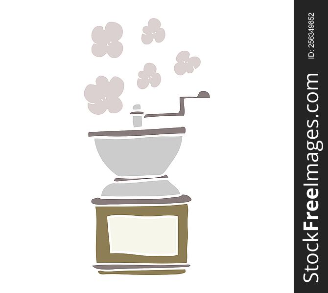 flat color illustration of a cartoon coffee bean grinder