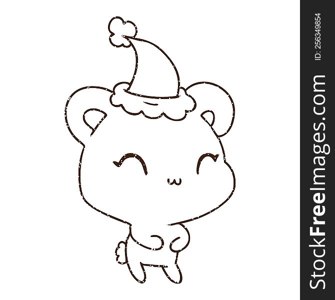 Festive Bear Charcoal Drawing