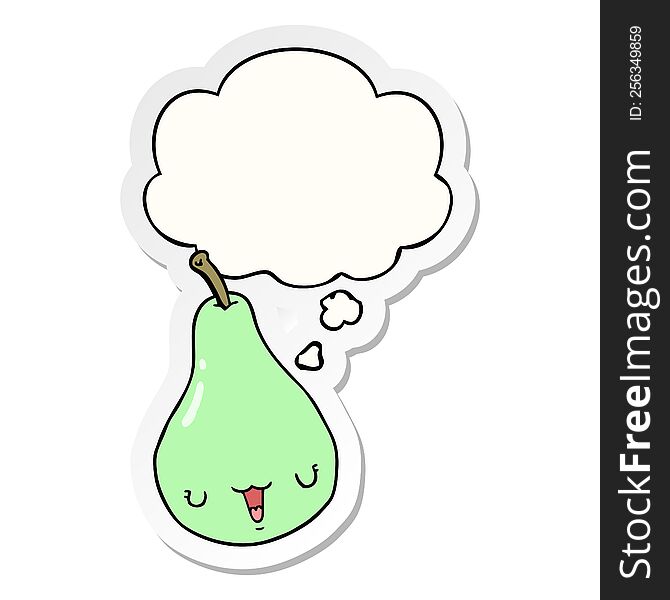 Cartoon Pear And Thought Bubble As A Printed Sticker