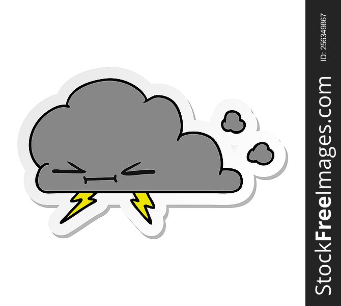 freehand drawn sticker cartoon of a grumpy lightening cloud