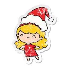 Christmas Distressed Sticker Cartoon Of Kawaii Girl Stock Photo