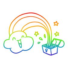 Rainbow Gradient Line Drawing Cartoon Rainbow And Pot Of Gold Stock Photo
