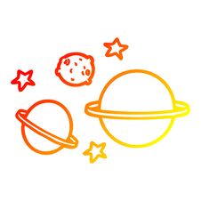 Warm Gradient Line Drawing Cartoon Planets Royalty Free Stock Photo