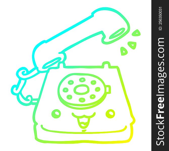 cold gradient line drawing of a cute cartoon telephone