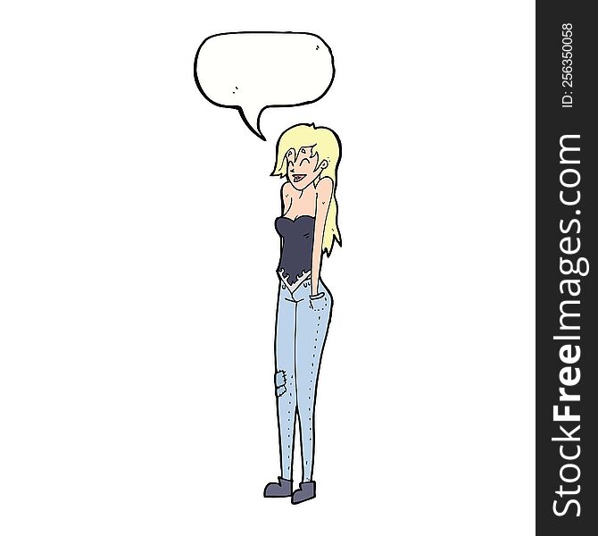 Cartoon Pretty Woman Shrugging Shoulders With Speech Bubble