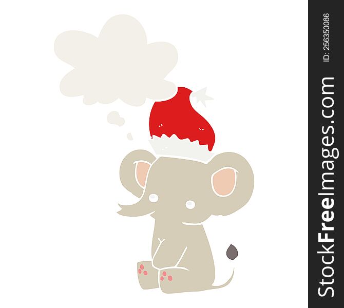 Cute Christmas Elephant And Thought Bubble In Retro Style