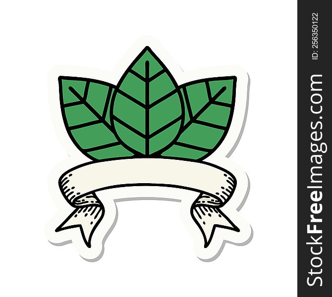 tattoo style sticker with banner of leaf. tattoo style sticker with banner of leaf