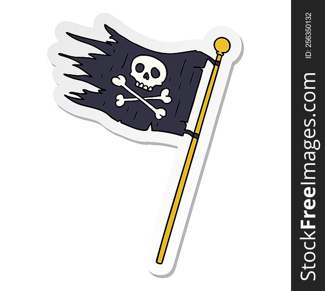 Sticker Cartoon Doodle Of A Pirates Flag
