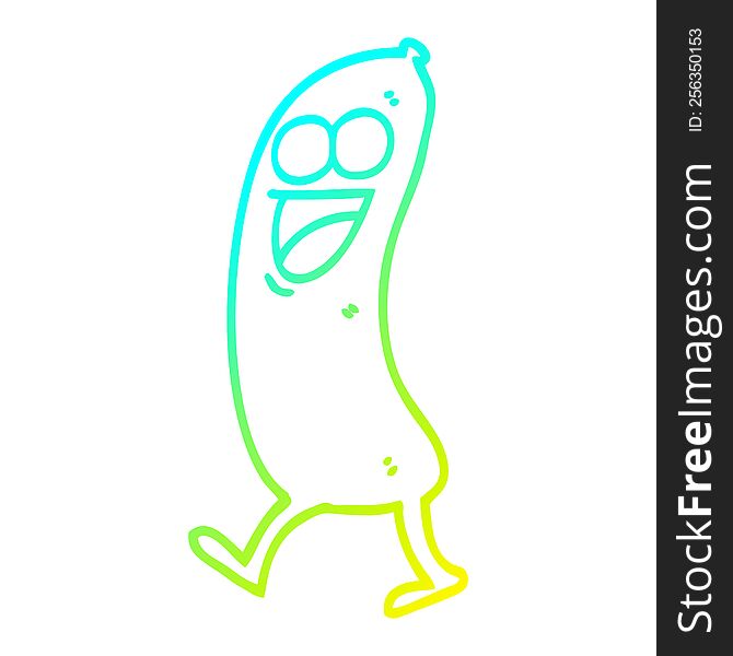 cold gradient line drawing of a happy cartoon sausage