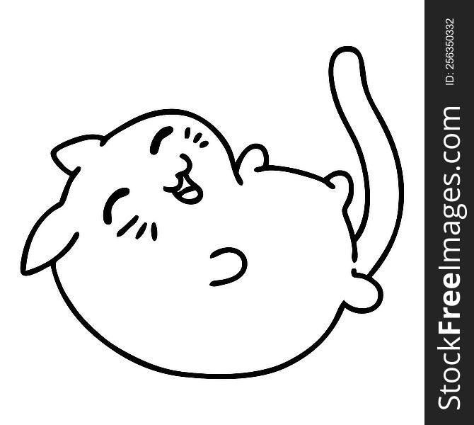 line doodle of a cute happy cat laughing. line doodle of a cute happy cat laughing