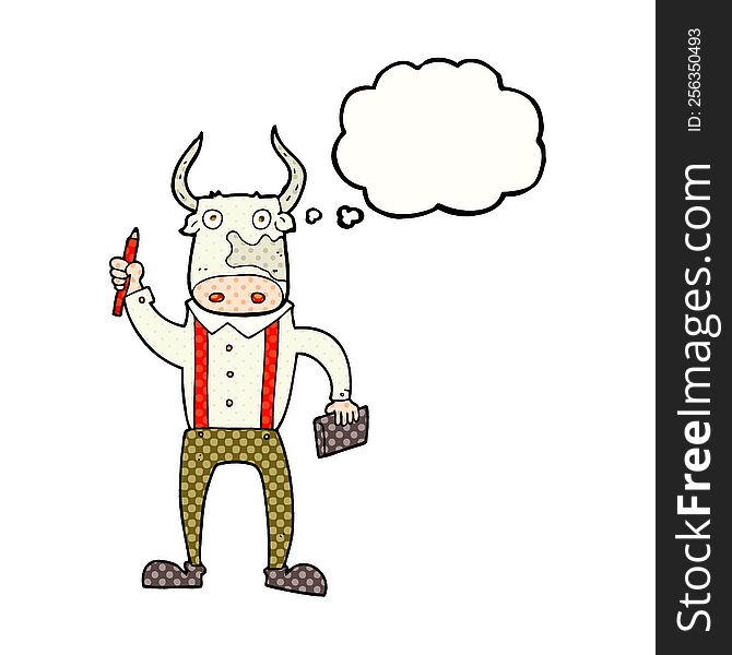 freehand drawn thought bubble cartoon bull man