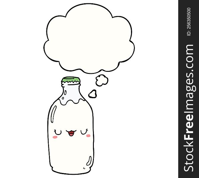 cute cartoon milk bottle with thought bubble. cute cartoon milk bottle with thought bubble