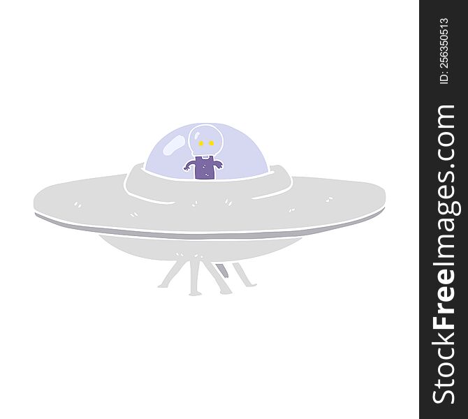 Flat Color Illustration Of A Cartoon Alien Flying Saucer