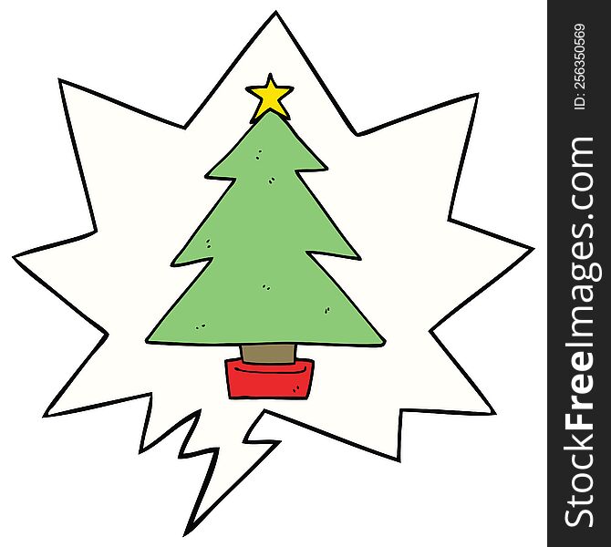 Cartoon Christmas Tree And Speech Bubble