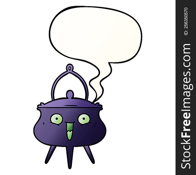 halloween cauldron cartoon and speech bubble in smooth gradient style