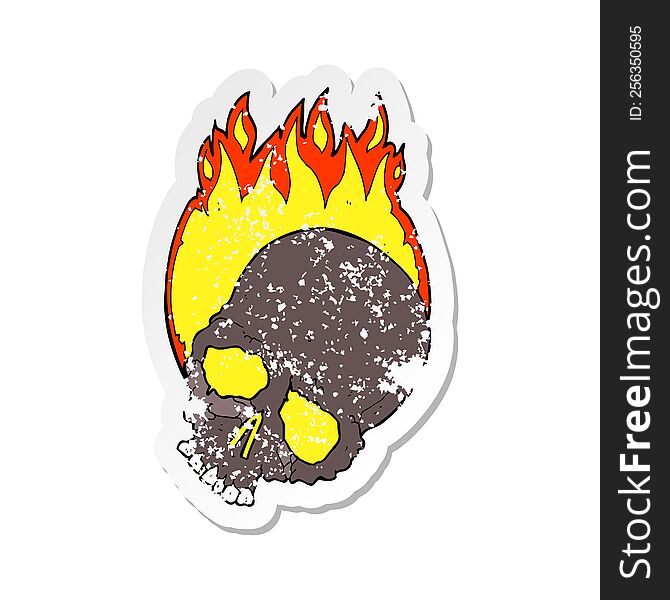 Retro Distressed Sticker Of A Cartoon Burning Skull