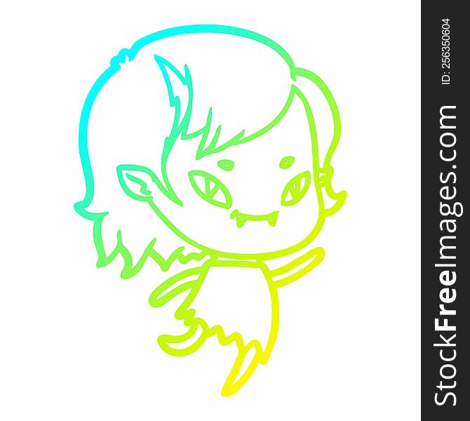 Cold Gradient Line Drawing Cartoon Friendly Vampire Girl Running