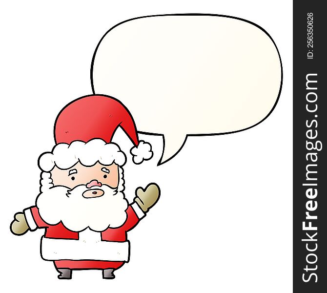 Cartoon Santa Claus Waving And Speech Bubble In Smooth Gradient Style
