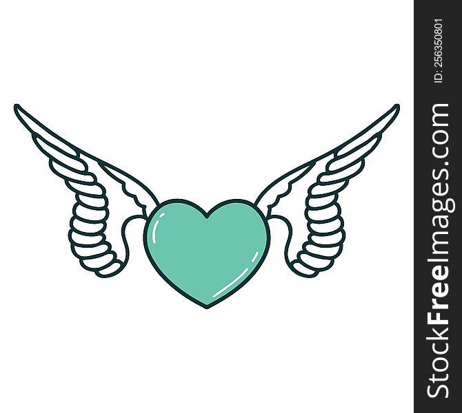 Tattoo Style Icon Of A Heart With Wings