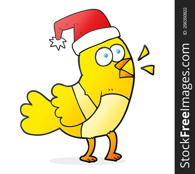 Cartoon Bird Wearing Christmas Hat