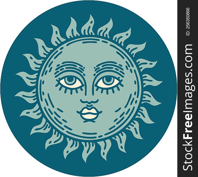 iconic tattoo style image of a sun with face. iconic tattoo style image of a sun with face