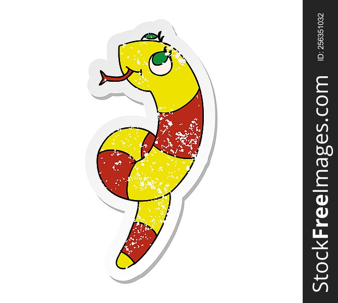 distressed sticker cartoon illustration kawaii of a cute snake. distressed sticker cartoon illustration kawaii of a cute snake