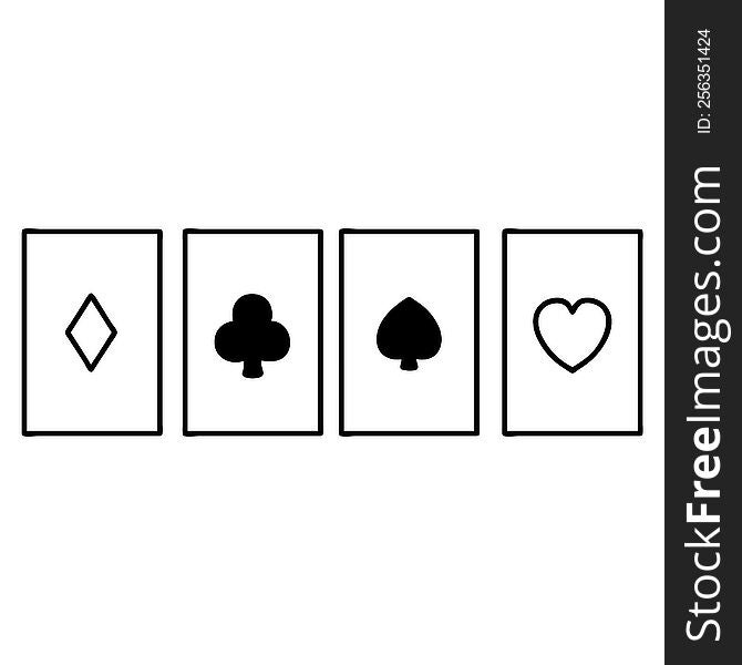 black line tattoo of a set of cards