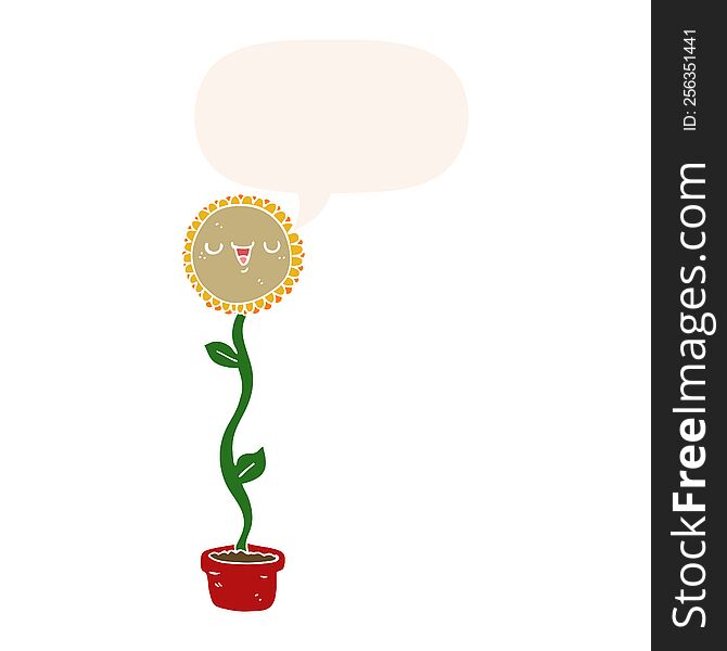 Cartoon Sunflower And Speech Bubble In Retro Style