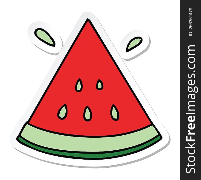 sticker of a quirky hand drawn cartoon watermelon