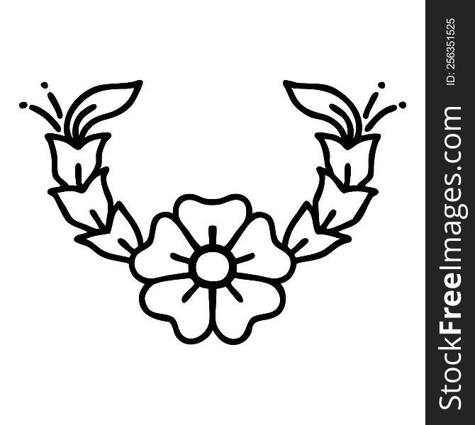 Black Line Tattoo Of A Decorative Flower