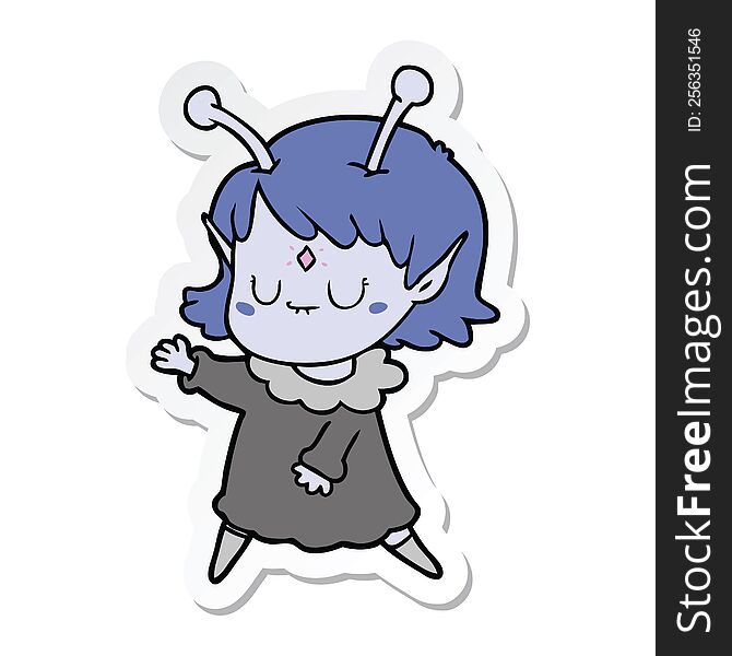 sticker of a cartoon alien girl dancing