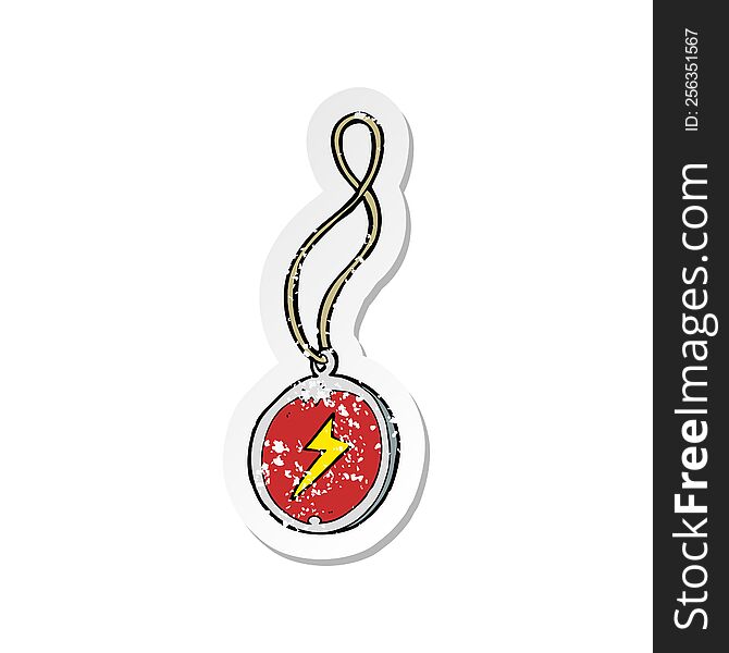 retro distressed sticker of a cartoon magic pendant necklace