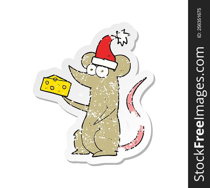 retro distressed sticker of a cartoon christmas mouse with cheese