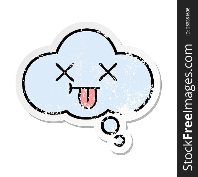 Distressed Sticker Of A Cute Cartoon Thought Bubble