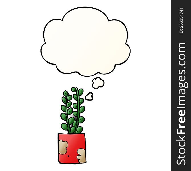 Cartoon Plant And Thought Bubble In Smooth Gradient Style
