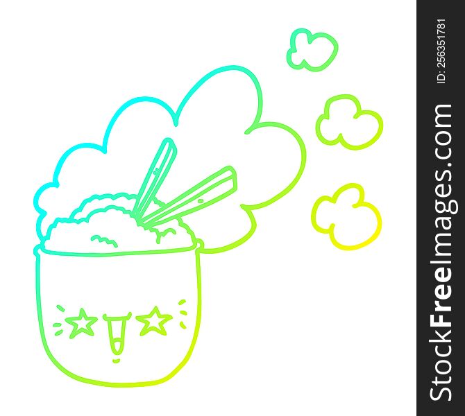 cold gradient line drawing cute cartoon hot rice bowl