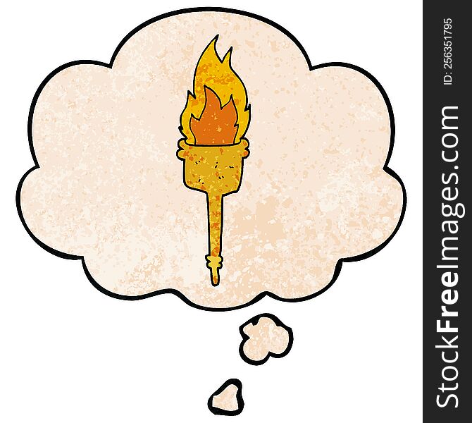 Cartoon Flaming Torch And Thought Bubble In Grunge Texture Pattern Style