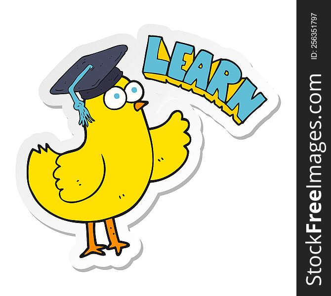 sticker of a cartoon bird with learn text